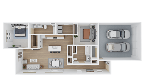 Floor plan for 2 beds, 2 baths, 1255 sqft